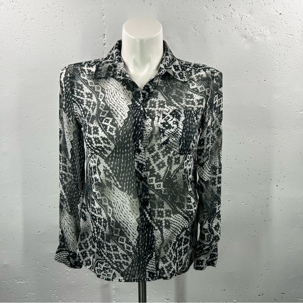 BKE Women Sheer Snakeskin Print Long Sleeve Button Down Shirt S